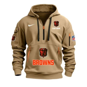 Cleveland Browns Fans Gift Hoodie Half Zipper, All Over Print Hoodie Half Zipper For Sport Fan,Custom Name NFL148090825104 - Khaki