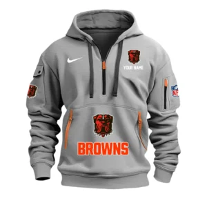 Cleveland Browns Fans Gift Hoodie Half Zipper, All Over Print Hoodie Half Zipper For Sport Fan,Custom Name NFL148090825104 - Grey