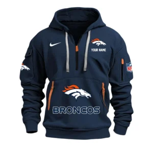 Denver Broncos Fans Gift Hoodie Half Zipper, All Over Print Hoodie Half Zipper For Sport Fan,Custom Name NFL148090825105 - Navy Blue