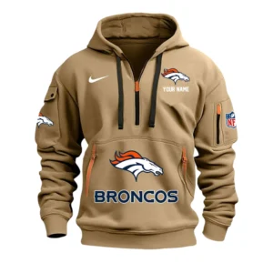 Denver Broncos Fans Gift Hoodie Half Zipper, All Over Print Hoodie Half Zipper For Sport Fan,Custom Name NFL148090825105 - Khaki