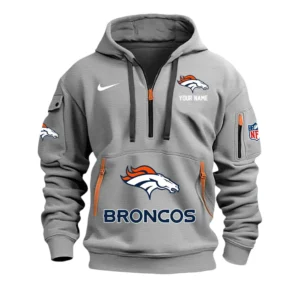 Denver Broncos Fans Gift Hoodie Half Zipper, All Over Print Hoodie Half Zipper For Sport Fan,Custom Name NFL148090825105 - Grey