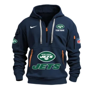New York Jets Fans Gift Hoodie Half Zipper, All Over Print Hoodie Half Zipper For Sport Fan,Custom Name NFL148090825106 - Navy Blue