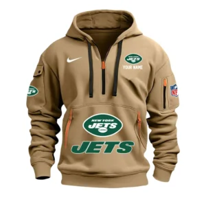 New York Jets Fans Gift Hoodie Half Zipper, All Over Print Hoodie Half Zipper For Sport Fan,Custom Name NFL148090825106 - Khaki