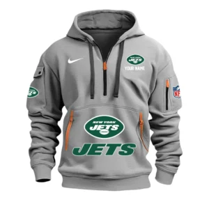 New York Jets Fans Gift Hoodie Half Zipper, All Over Print Hoodie Half Zipper For Sport Fan,Custom Name NFL148090825106 - Grey