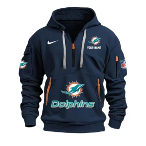 Miami Dolphins Fans Gift Hoodie Half Zipper, All Over Print Hoodie Half Zipper For Sport Fan,Custom Name NFL148090825107 - Navy Blue