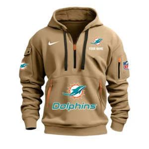 Miami Dolphins Fans Gift Hoodie Half Zipper, All Over Print Hoodie Half Zipper For Sport Fan,Custom Name NFL148090825107 - Khaki