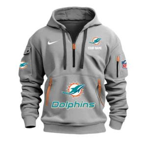 Miami Dolphins Fans Gift Hoodie Half Zipper, All Over Print Hoodie Half Zipper For Sport Fan,Custom Name NFL148090825107 - Grey