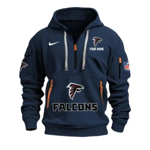 Atlanta Falcons Fans Gift Hoodie Half Zipper, All Over Print Hoodie Half Zipper For Sport Fan,Custom Name NFL148090825110 - Navy Blue