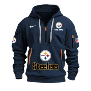 Pittsburgh Steelers Fans Gift Hoodie Half Zipper, All Over Print Hoodie Half Zipper For Sport Fan,Custom Name NFL148090825112 - Navy Blue