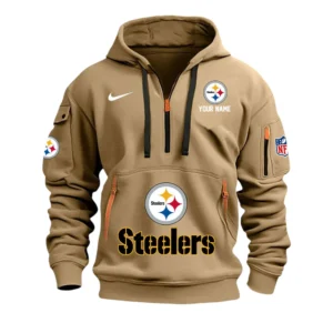 Pittsburgh Steelers Fans Gift Hoodie Half Zipper, All Over Print Hoodie Half Zipper For Sport Fan,Custom Name NFL148090825112 - Khaki