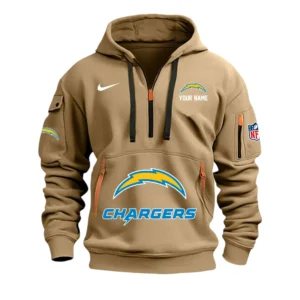 Los Angeles Chargers Fans Gift Hoodie Half Zipper, All Over Print Hoodie Half Zipper For Sport Fan,Custom Name NFL148090825113 - Khaki