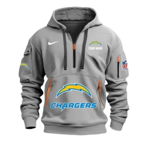 Los Angeles Chargers Fans Gift Hoodie Half Zipper, All Over Print Hoodie Half Zipper For Sport Fan,Custom Name NFL148090825113 - Grey