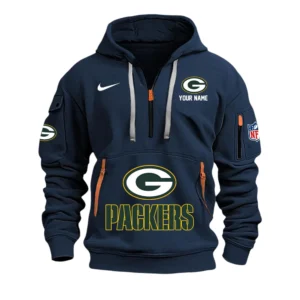 Green Bay Packers Fans Gift Hoodie Half Zipper, All Over Print Hoodie Half Zipper For Sport Fan,Custom Name NFL148090825114 - Navy Blue