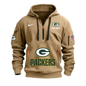 Green Bay Packers Fans Gift Hoodie Half Zipper, All Over Print Hoodie Half Zipper For Sport Fan,Custom Name NFL148090825114 - Khaki