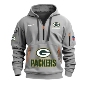 Green Bay Packers Fans Gift Hoodie Half Zipper, All Over Print Hoodie Half Zipper For Sport Fan,Custom Name NFL148090825114 - Grey
