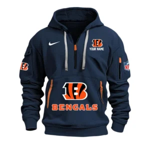 Cincinnati Bengals Fans Gift Hoodie Half Zipper, All Over Print Hoodie Half Zipper For Sport Fan,Custom Name NFL148090825115 - Navy Blue