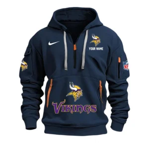 Minnesota Vikings Fans Gift Hoodie Half Zipper, All Over Print Hoodie Half Zipper For Sport Fan,Custom Name NFL148090825116 - Navy Blue