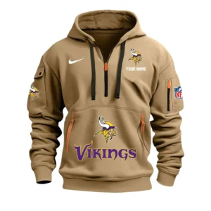 Minnesota Vikings Fans Gift Hoodie Half Zipper, All Over Print Hoodie Half Zipper For Sport Fan,Custom Name NFL148090825116 - Khaki