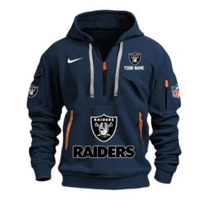 Las Vegas Raiders Fans Gift Hoodie Half Zipper, All Over Print Hoodie Half Zipper For Sport Fan,Custom Name NFL148090825117 - Navy Blue