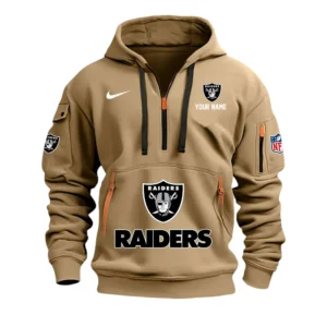 Las Vegas Raiders Fans Gift Hoodie Half Zipper, All Over Print Hoodie Half Zipper For Sport Fan,Custom Name NFL148090825117 - Khaki