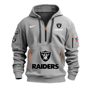 Las Vegas Raiders Fans Gift Hoodie Half Zipper, All Over Print Hoodie Half Zipper For Sport Fan,Custom Name NFL148090825117 - Grey