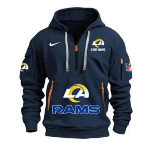 Los Angeles Rams Fans Gift Hoodie Half Zipper, All Over Print Hoodie Half Zipper For Sport Fan,Custom Name NFL148090825118 - Navy Blue