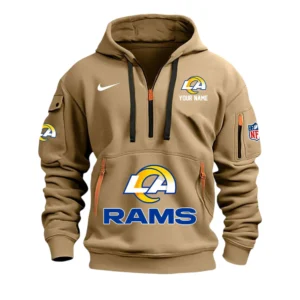 Los Angeles Rams Fans Gift Hoodie Half Zipper, All Over Print Hoodie Half Zipper For Sport Fan,Custom Name NFL148090825118 - Khaki