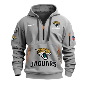Jacksonville Jaguars Fans Gift Hoodie Half Zipper, All Over Print Hoodie Half Zipper For Sport Fan,Custom Name NFL148090825119 - Grey