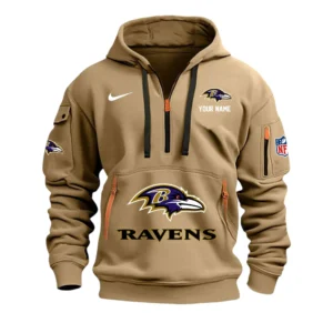 Baltimore Ravens Fans Gift Hoodie Half Zipper, All Over Print Hoodie Half Zipper For Sport Fan,Custom Name NFL148090825120 - Khaki