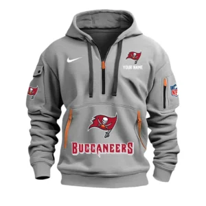 Tampa Bay Buccaneers Fans Gift Hoodie Half Zipper, All Over Print Hoodie Half Zipper For Sport Fan,Custom Name NFL148090825121 - Grey