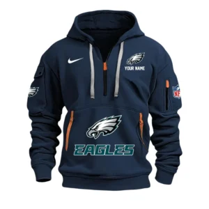 Philadelphia Eagles Fans Gift Hoodie Half Zipper, All Over Print Hoodie Half Zipper For Sport Fan,Custom Name NFL148090825122 - Navy Blue