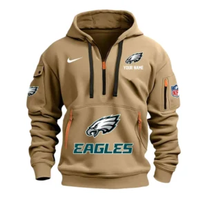 Philadelphia Eagles Fans Gift Hoodie Half Zipper, All Over Print Hoodie Half Zipper For Sport Fan,Custom Name NFL148090825122 - Khaki
