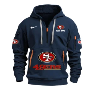 San Francisco 49ers Fans Gift Hoodie Half Zipper, All Over Print Hoodie Half Zipper For Sport Fan,Custom Name NFL148090825123 - Navy Blue