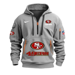 San Francisco 49ers Fans Gift Hoodie Half Zipper, All Over Print Hoodie Half Zipper For Sport Fan,Custom Name NFL148090825123 - Grey