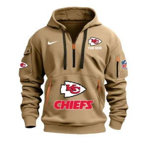 Kansas City Chiefs Fans Gift Hoodie Half Zipper, All Over Print Hoodie Half Zipper For Sport Fan,Custom Name NFL148090825124 - Khaki
