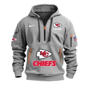 Kansas City Chiefs Fans Gift Hoodie Half Zipper, All Over Print Hoodie Half Zipper For Sport Fan,Custom Name NFL148090825124 - Grey