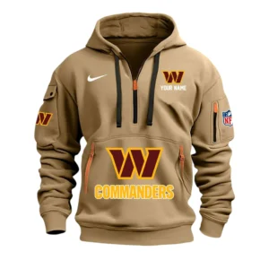 Washington Commanders Fans Gift Hoodie Half Zipper, All Over Print Hoodie Half Zipper For Sport Fan,Custom Name NFL148090825125 - Khaki