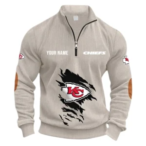 Kansas City Chiefs Fans Gift Half Zipper Corduroy Sweatshirt, All Over Print Sweatshirt For Sport Fan NFL150090825102 - Apricot