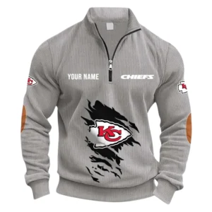 Kansas City Chiefs Fans Gift Half Zipper Corduroy Sweatshirt, All Over Print Sweatshirt For Sport Fan NFL150090825102 - Light Gray