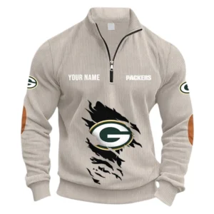 Green Bay Packers Fans Gift Half Zipper Corduroy Sweatshirt, All Over Print Sweatshirt For Sport Fan NFL150090825104 - Apricot