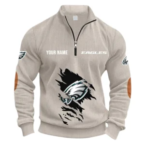 Philadelphia Eagles Fans Gift Half Zipper Corduroy Sweatshirt, All Over Print Sweatshirt For Sport Fan NFL150090825105 - Apricot
