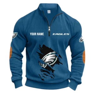 Philadelphia Eagles Fans Gift Half Zipper Corduroy Sweatshirt, All Over Print Sweatshirt For Sport Fan NFL150090825105 - Denim Blue