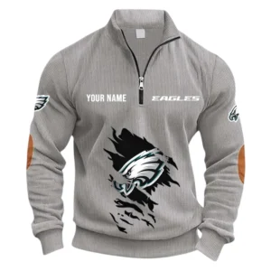 Philadelphia Eagles Fans Gift Half Zipper Corduroy Sweatshirt, All Over Print Sweatshirt For Sport Fan NFL150090825105 - Light Gray