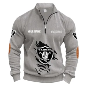 Las Vegas Raiders Fans Gift Half Zipper Corduroy Sweatshirt, All Over Print Sweatshirt For Sport Fan NFL150090825106 - Light Gray