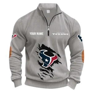 Houston Texans Fans Gift Half Zipper Corduroy Sweatshirt, All Over Print Sweatshirt For Sport Fan NFL150090825107 - Light Gray