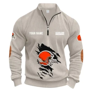 Cleveland Browns Fans Gift Half Zipper Corduroy Sweatshirt, All Over Print Sweatshirt For Sport Fan NFL150090825109 - Apricot