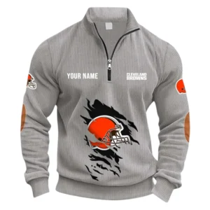 Cleveland Browns Fans Gift Half Zipper Corduroy Sweatshirt, All Over Print Sweatshirt For Sport Fan NFL150090825109 - Light Gray