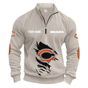 Chicago Bears Fans Gift Half Zipper Corduroy Sweatshirt, All Over Print Sweatshirt For Sport Fan NFL150090825112 - Apricot