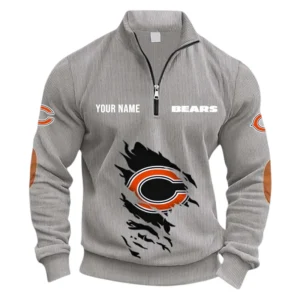 Chicago Bears Fans Gift Half Zipper Corduroy Sweatshirt, All Over Print Sweatshirt For Sport Fan NFL150090825112 - Light Gray