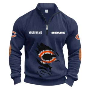 Chicago Bears Fans Gift Half Zipper Corduroy Sweatshirt, All Over Print Sweatshirt For Sport Fan NFL150090825112 - Navy Blue